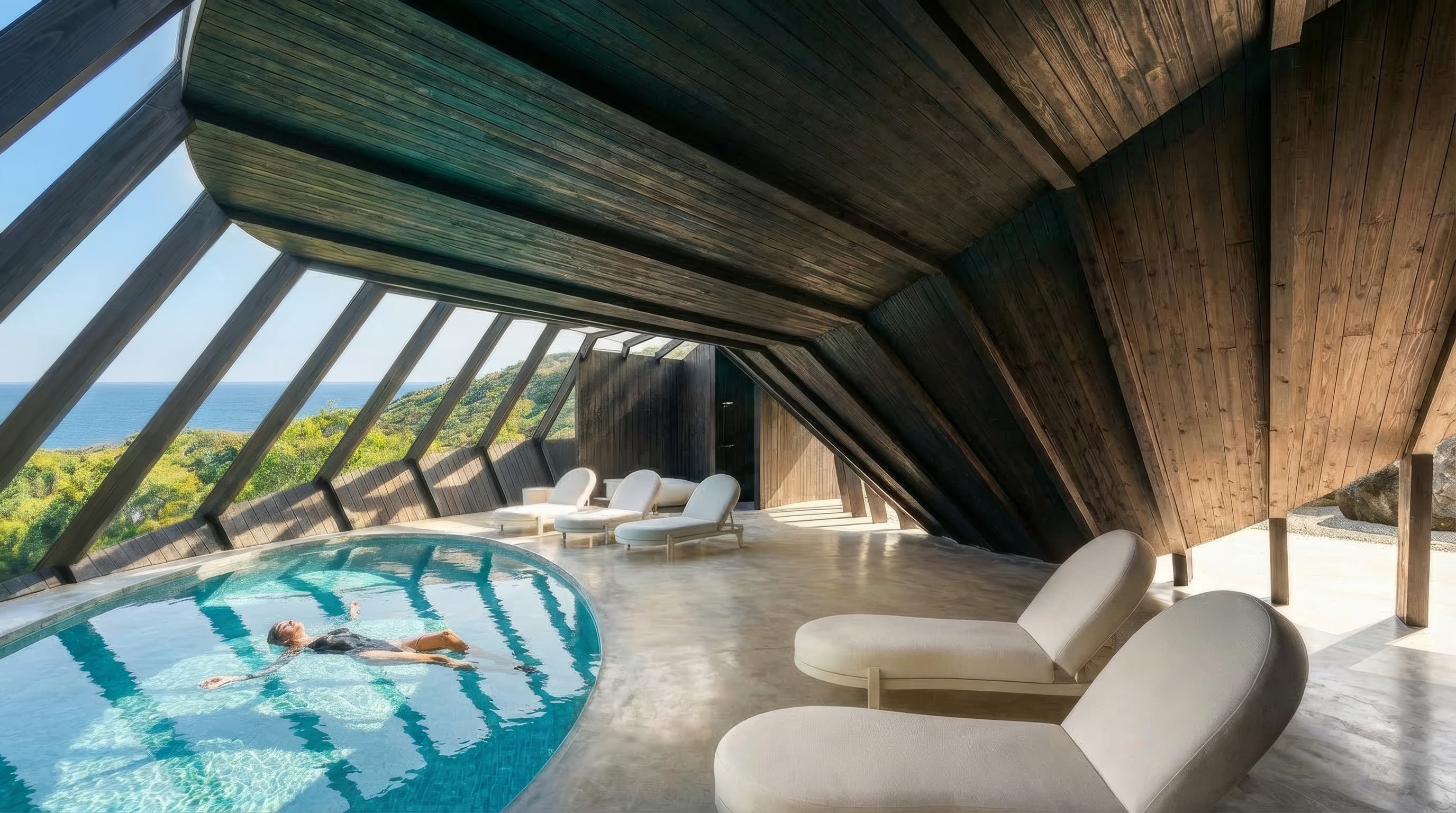 Loop House — evening light through columns