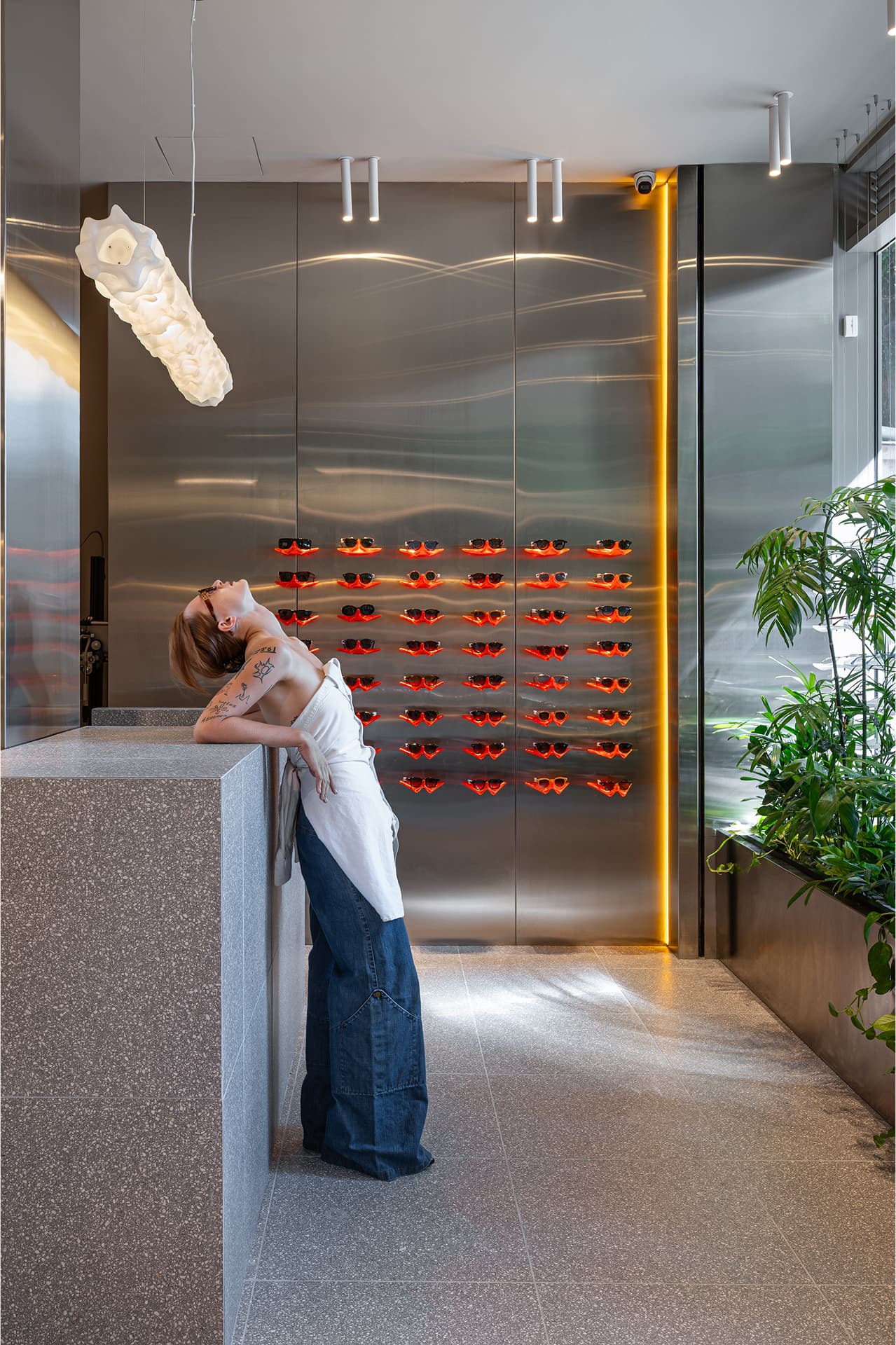 Person at terrazzo counter