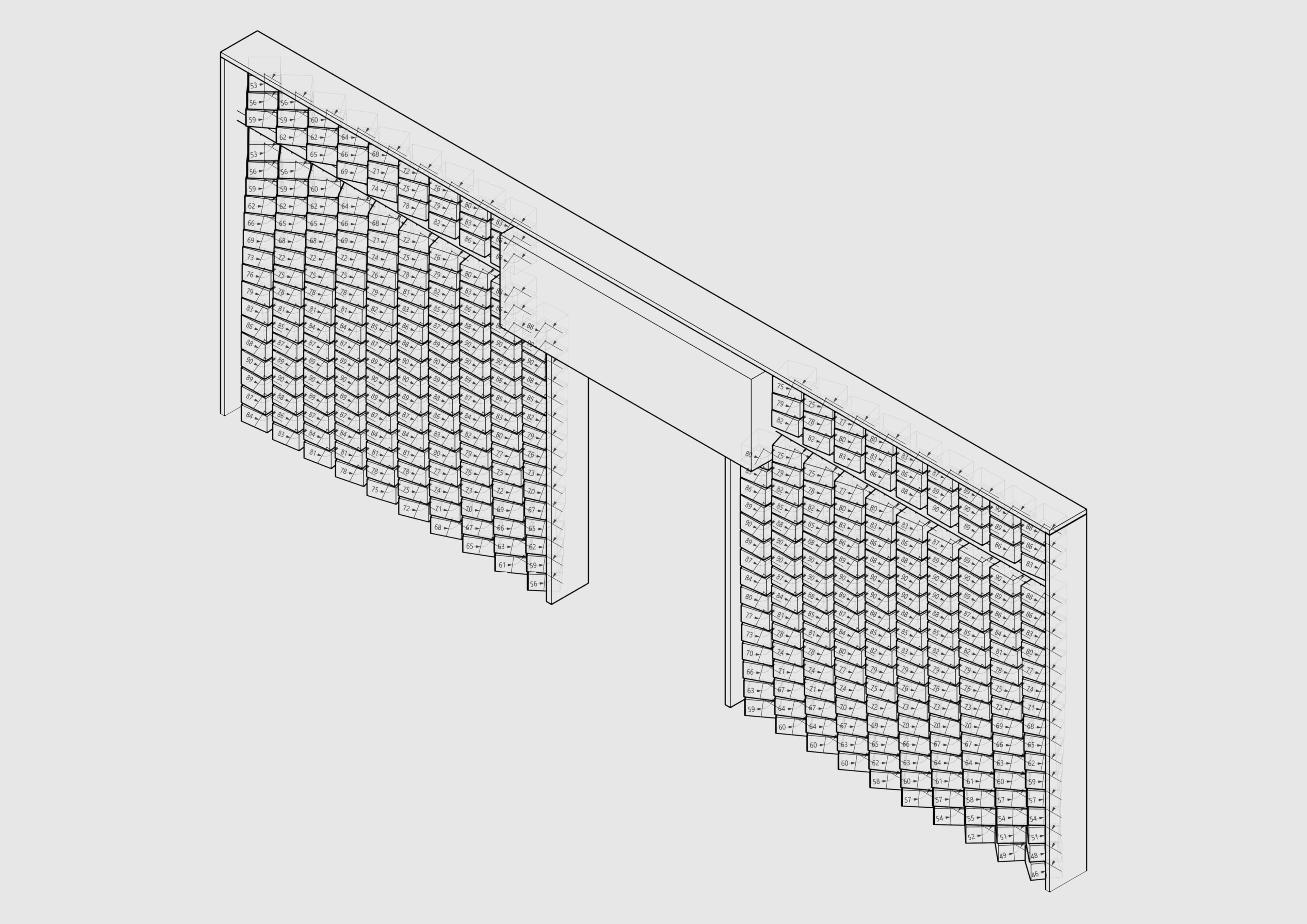 Tel Ad Facade — concrete block rotation and parametric module system diagram