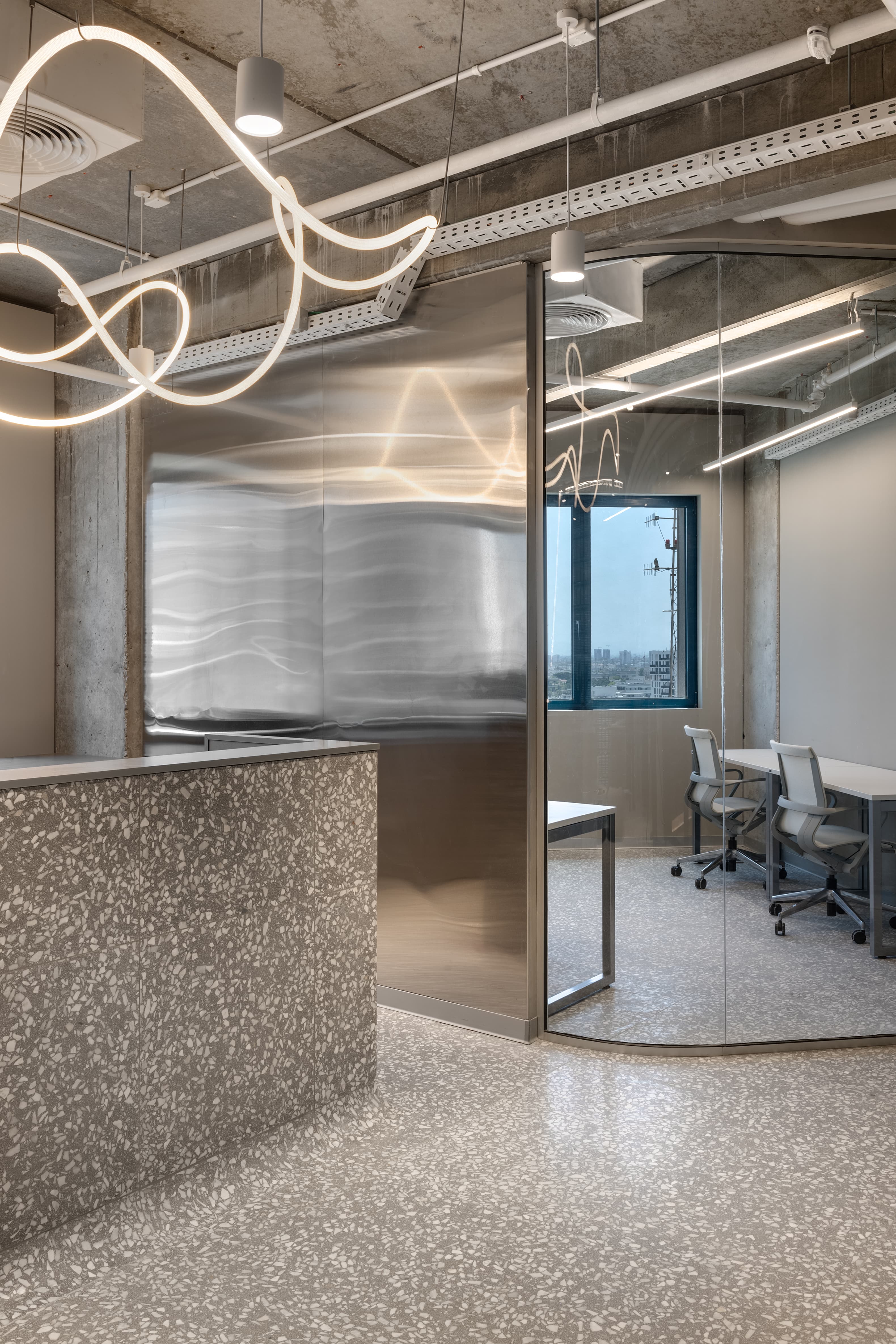 LYN Tower — terrazzo and stainless steel detail