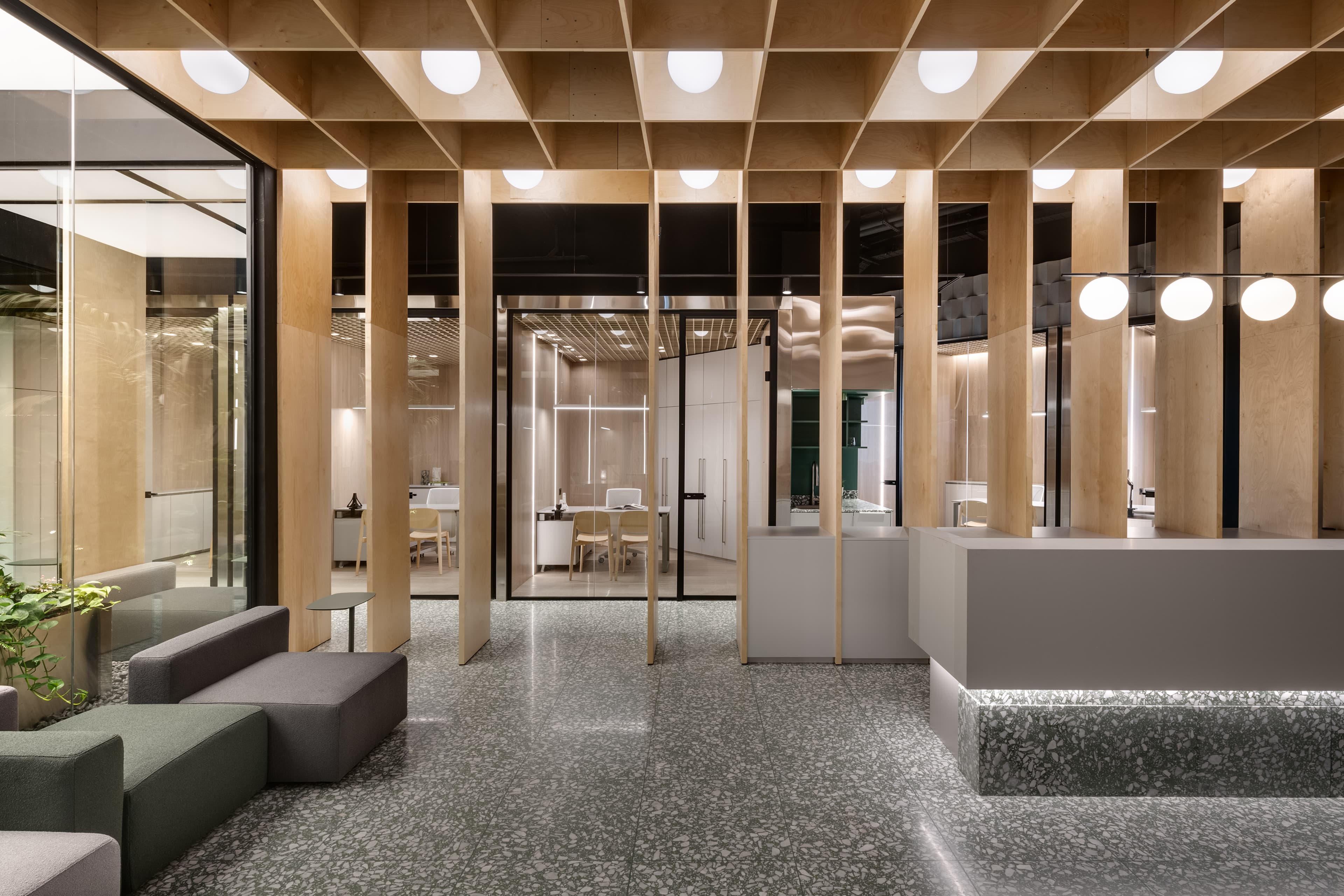 Tel Ad Office — corridor along planted patio
