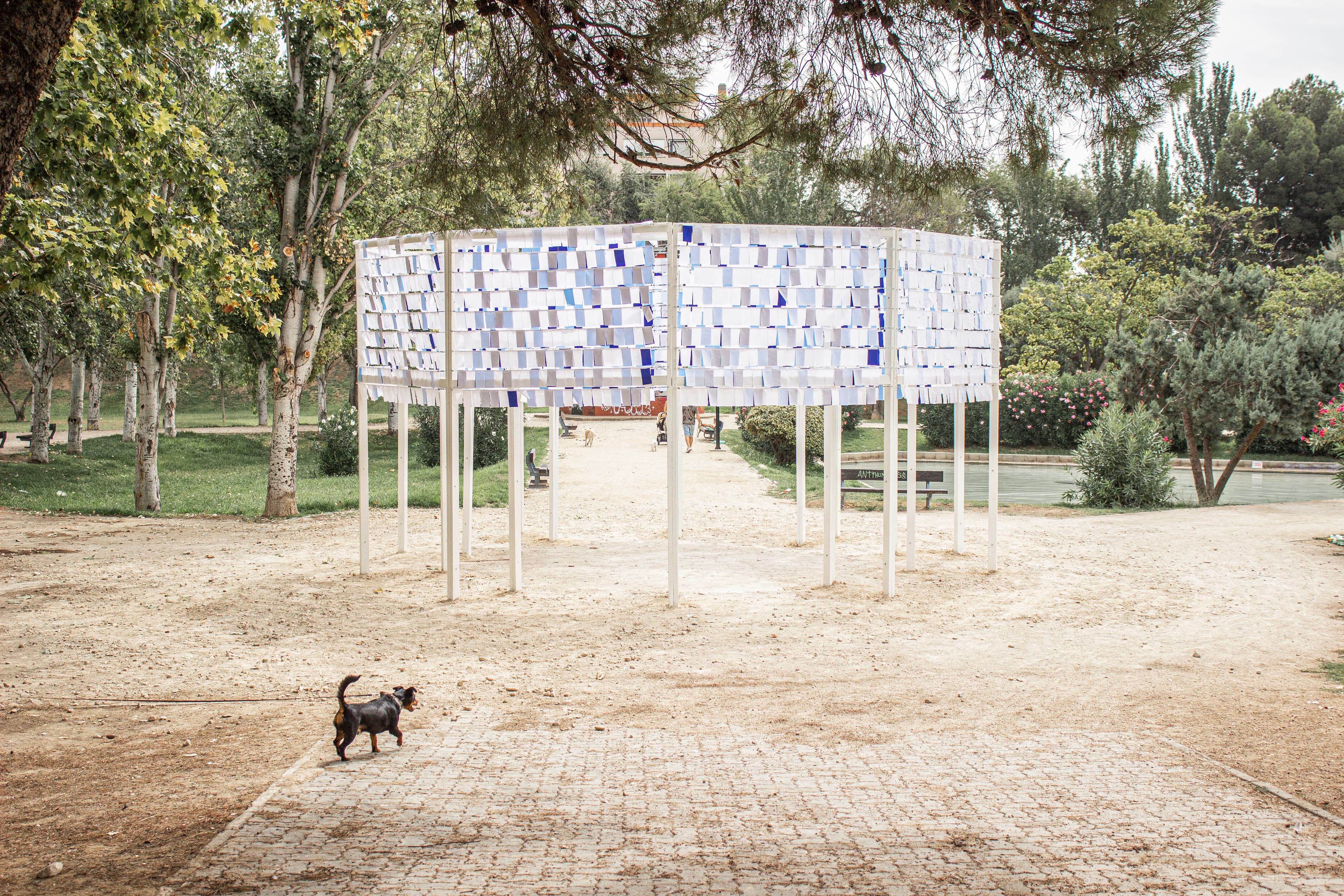 Air Rustle — pavilion overview with fabric modules