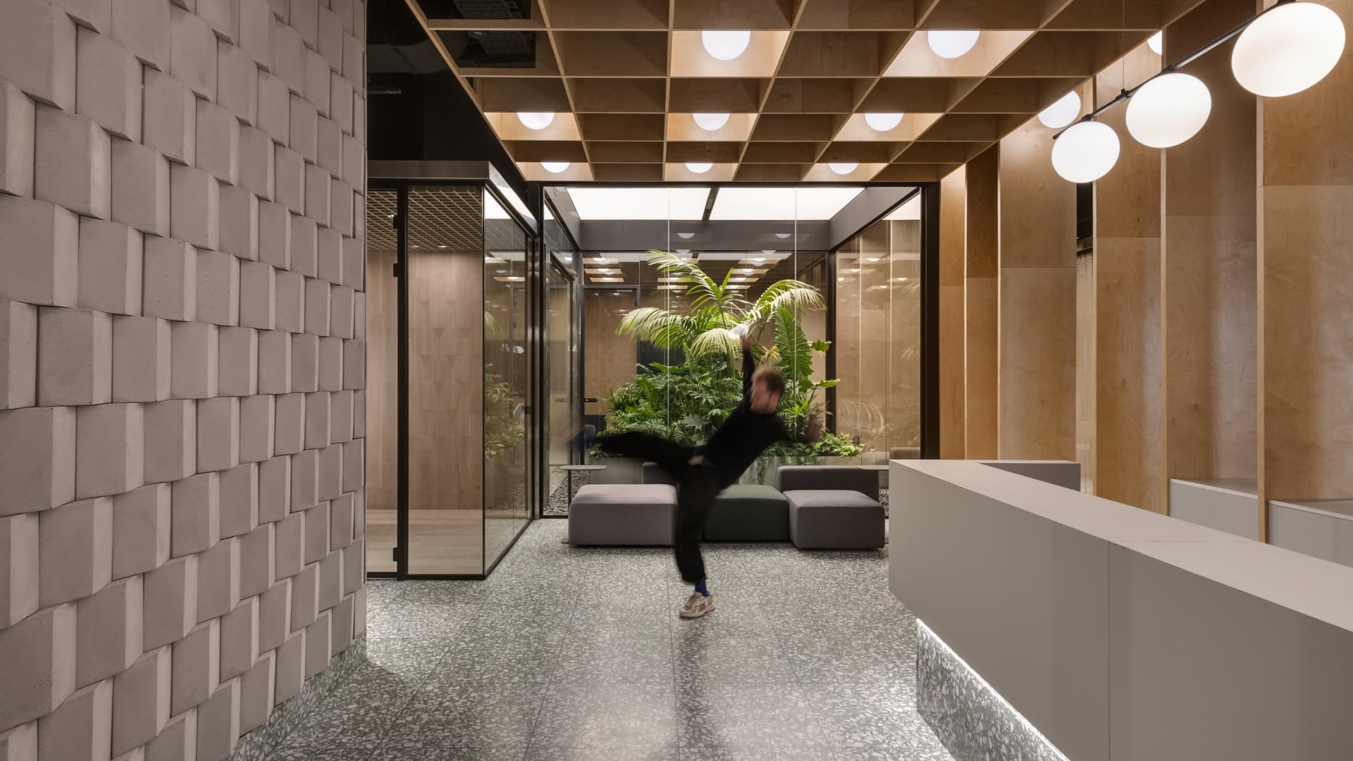 Tel Ad — lobby with textured wall