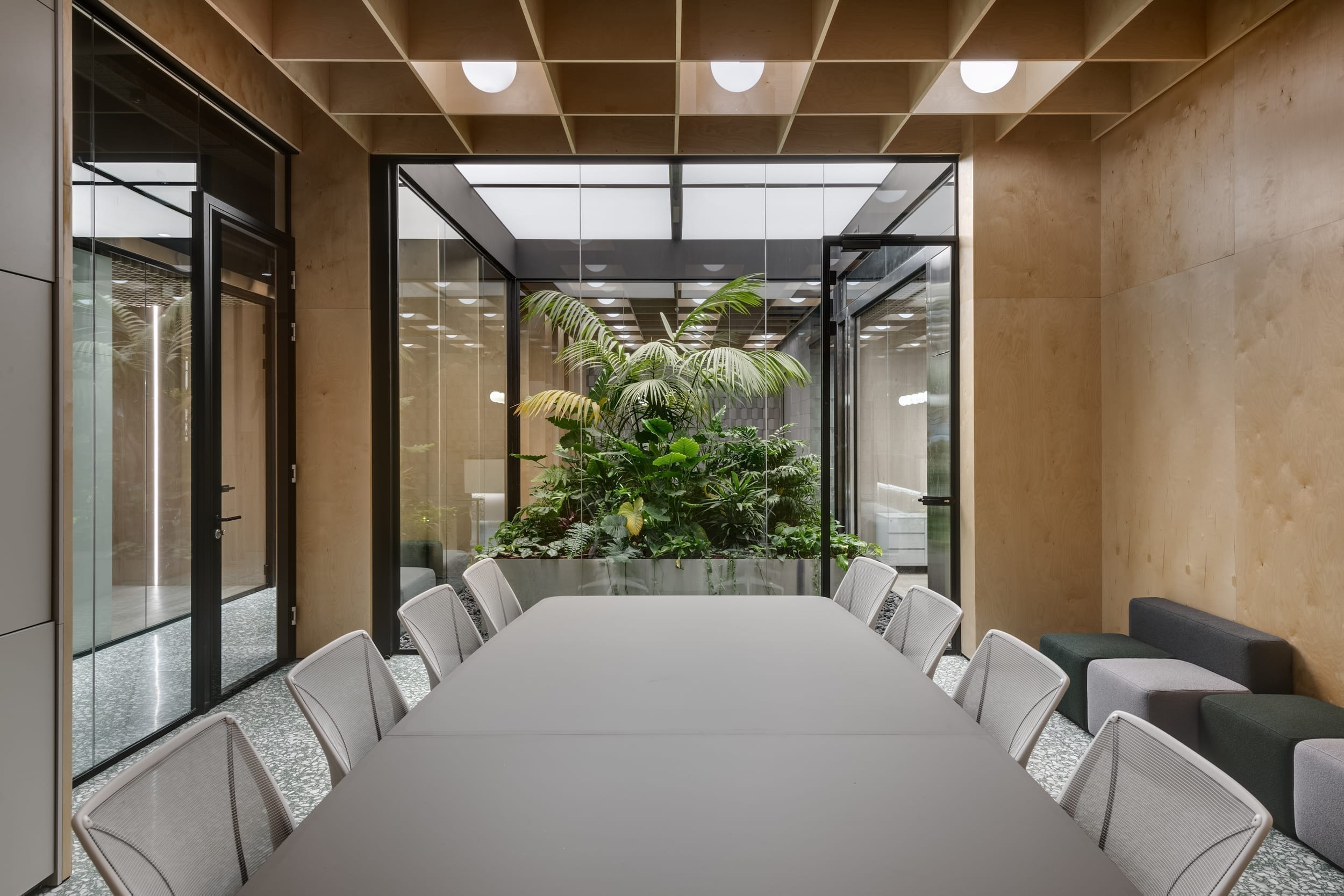 Tel Ad Office — full interior view with patio, cubes, and power wall