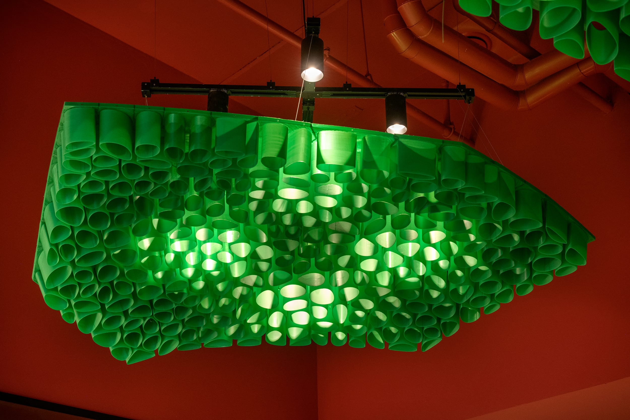 Tel Ad Office — kitchen island with 3D-printed lighting fixture